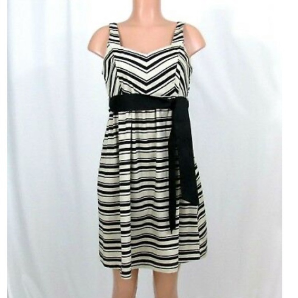 Motherhood Maternity Black Tan Striped Dress Size Medium